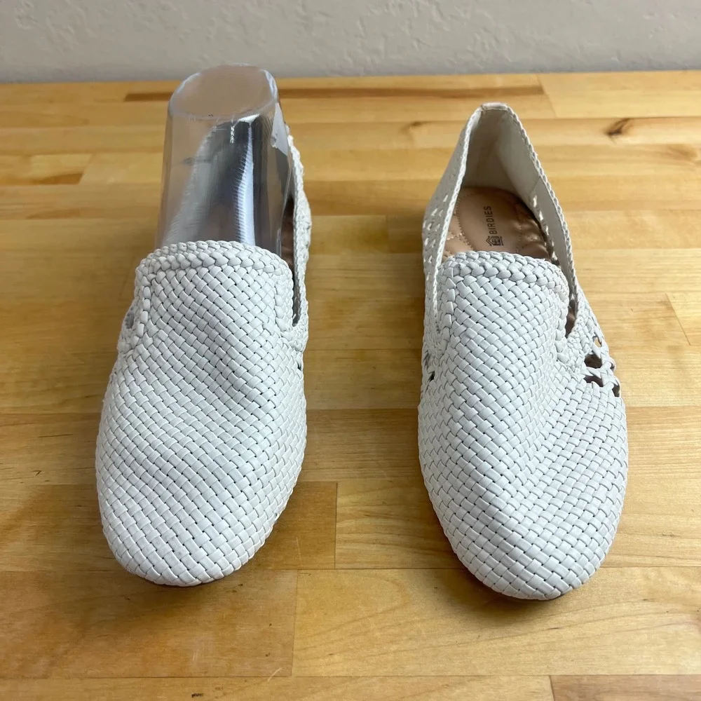 Birdies Loafers The Starling Size 7.5 White Woven Leather Flat Slip On Shoes